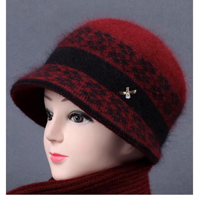 Winter new hat female old lady outdoor cold proof velvet warm big brim knitted wool hat