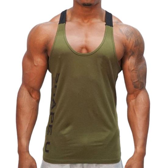 

U Neck Bodybuilding Vest Contrast Color Men Sleeveless Letter Print Fitness Vest Top M армія зелений колір