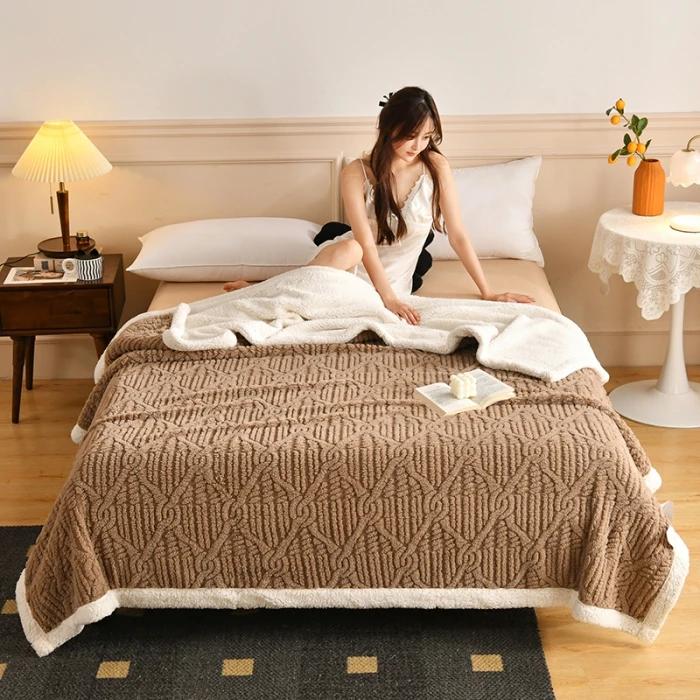 2024New Jacquard AB Edition Tafu Fleece Lamb Fleece Multi functional Blanket Double layer Thickened Office Napping Blanket Cover