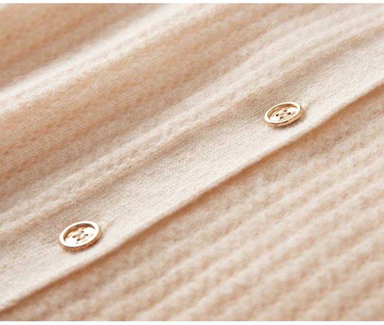 Women's 100% Pure Cashmere V-Neck Cardigan: Ribbed, Loose Knit Sweater Jacket, Slimming Base Layer Outerwear