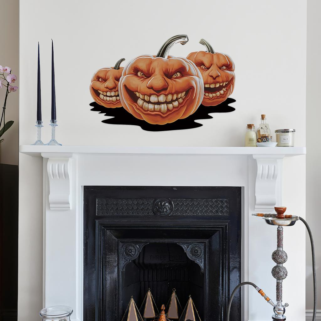 Quirky Smiley Pumpkin Holiday Wall Decoration Chic Peel and Stick Halloween Spooky Sticker Self Adhesive Waterproof Canvas Decor