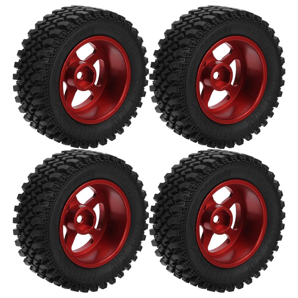 Set of 4 Aluminum Wheel Hubs with Rubber Tires for MN86 112 CarRed RC Parts (Red)
