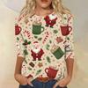 Women's Fashion Casual Round Neck Three-quarter Sleeve Christmas Print T-shirt Top