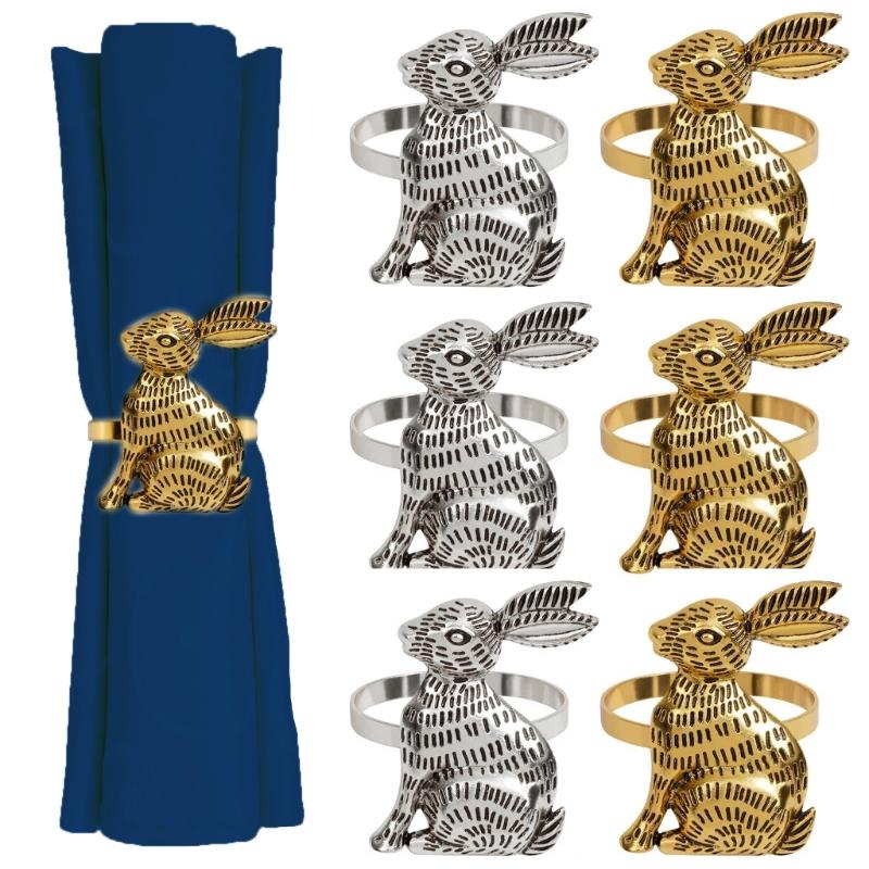 Pack of 12 Antique Gold or Silver Metal Easter Rabbit Napkin Rings Buckles Perfect for Weddings and Banquets