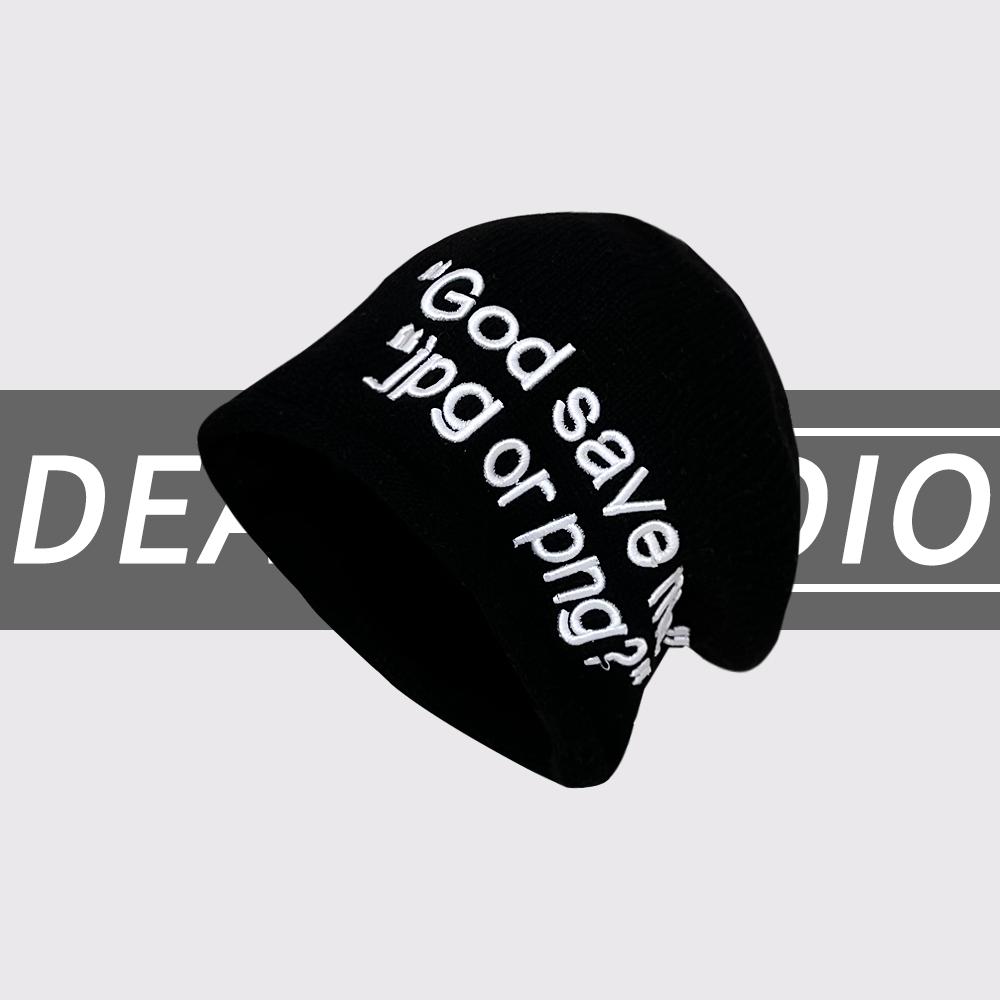 

Купольная вышивка вязаная американская холодная шапка шапка-стопка с буквами шерстяная милая крутая головной убор прилив осень и зима универсальная Adult elastic чёрный