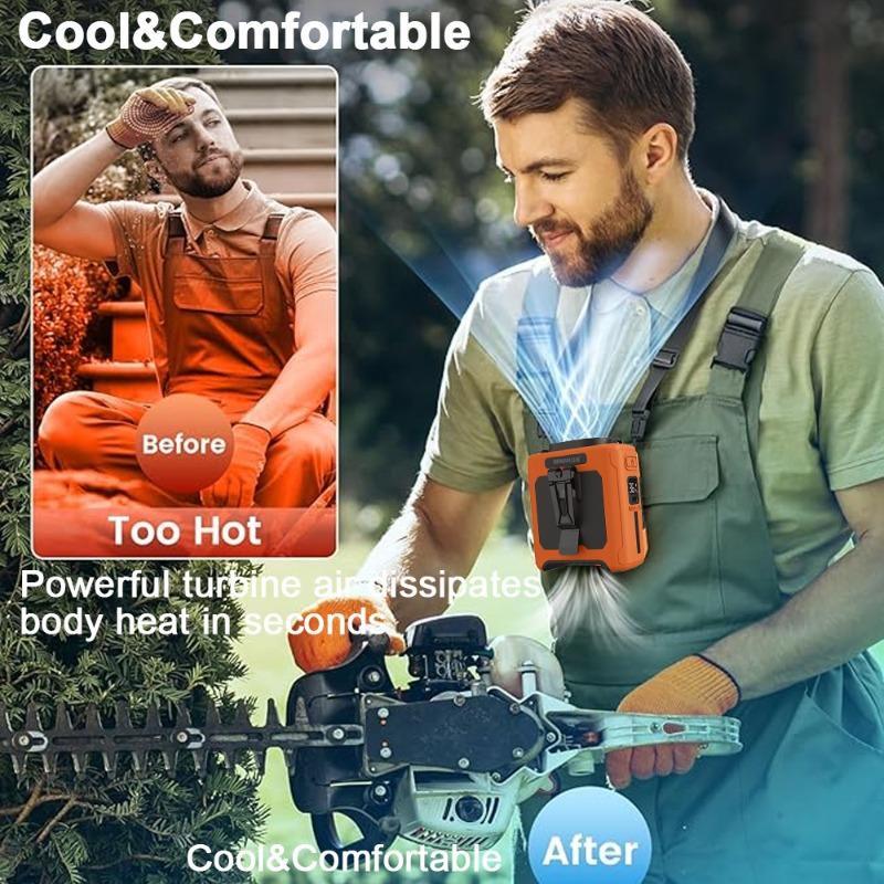 10000mAh Portable Waist Clip Fan with LED Light and Power Bank Strong Airflow Cooling Fan for Outdoor Play and Work