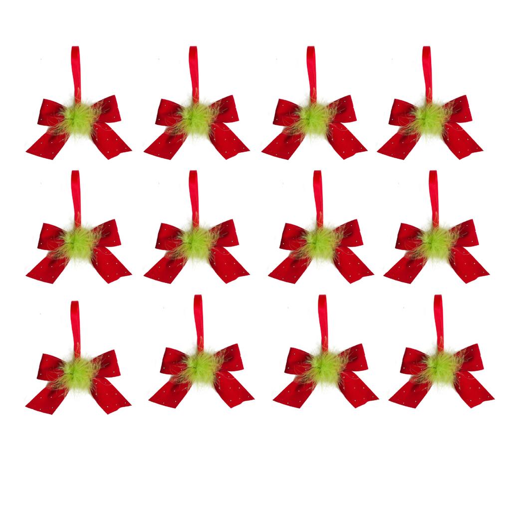 Vánoční plyšové přívěsky, mašle, ozdoby na vánoční stromek, aranžmá vnitřní scény, rekvizity pro fotografie