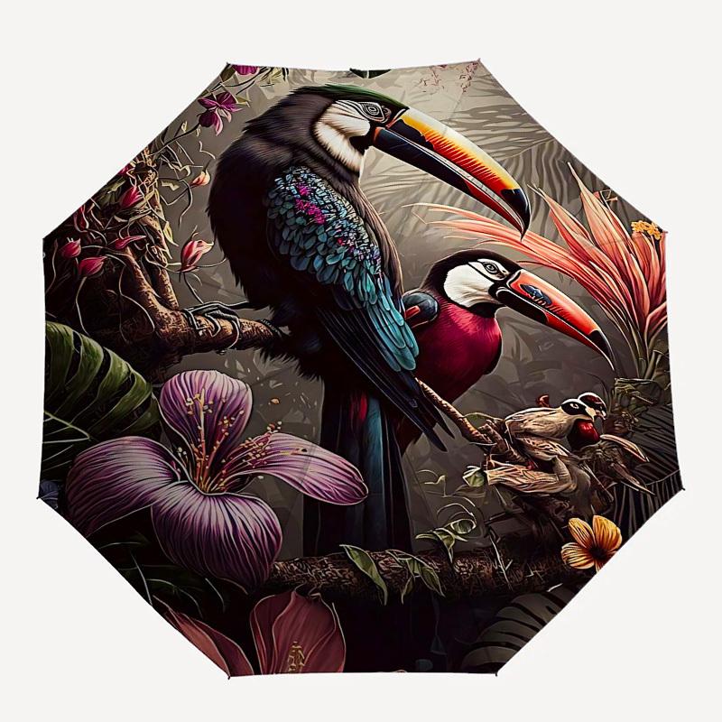 

1pc toucan jungleOpen/Close Umbrella-Windproof, Compact Travel Umbrella, Sturdy 8-Rib Shaft, Outdoor Accessory, 1020