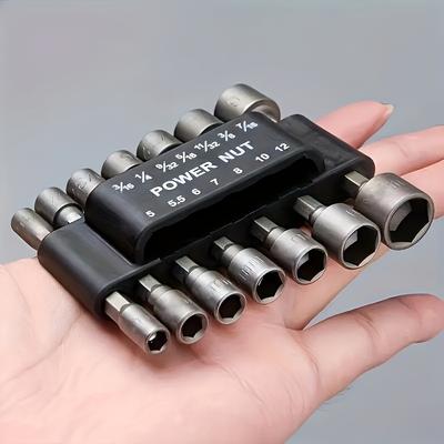 14pcs Hex Shank Screwdriver Socket Set with Lengthening Adapter, Polished Steel Nut Driver for Electric Drills & Wrenches, DIY & Professional