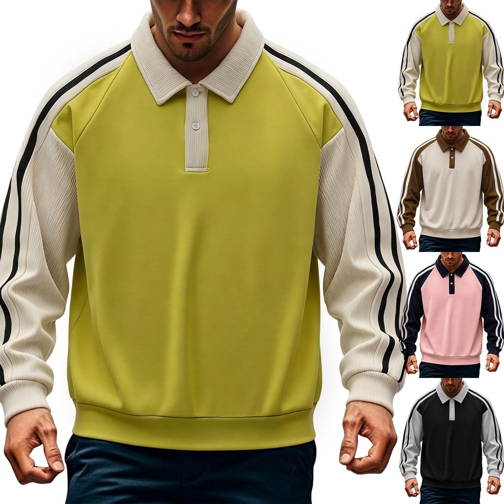 Men's Casual Loose Fit Corduroy Sweatshirt with Color Block Design for Fall and Winter