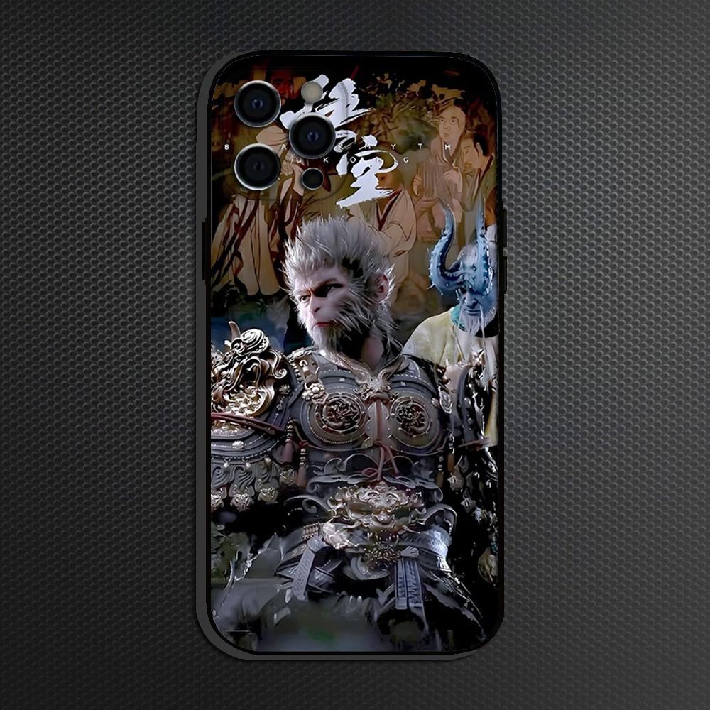 Black Myth Wukong Game Phone Case For iPhone 16,15,14,13,12,11 Plus,Pro Max, Soft Silicone Black Cover