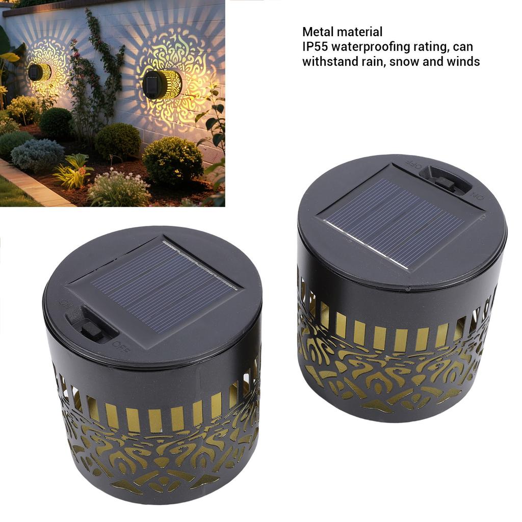 2pcs Solar Outdoor Fence Light Waterproofing Warm Yellow Metal Solar Powered Wall Light for Garden Patio Yard Decor Solar Mandala