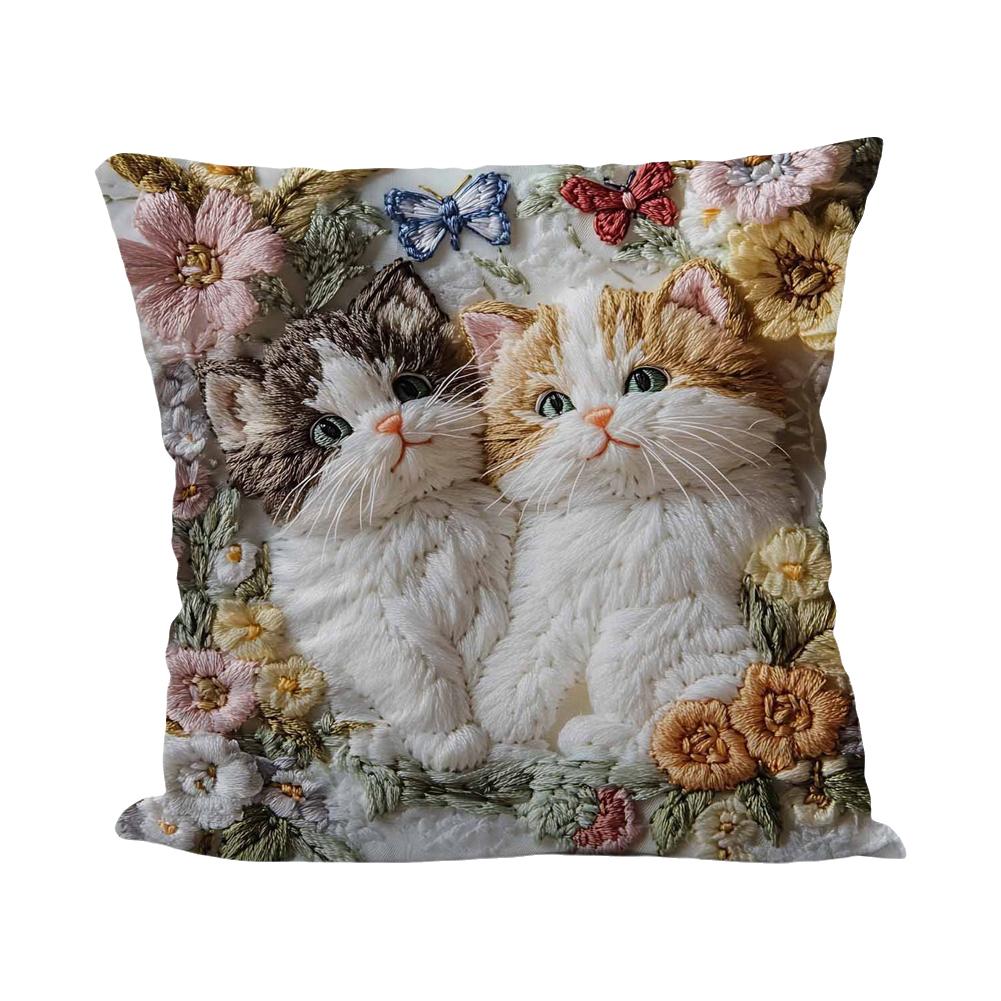 18In Vintage Cat Decorative Throw Pillow Covers Imitation Embroidered Farmhouse Decor Pillow Cases For Sofa Couch Cushion Covers