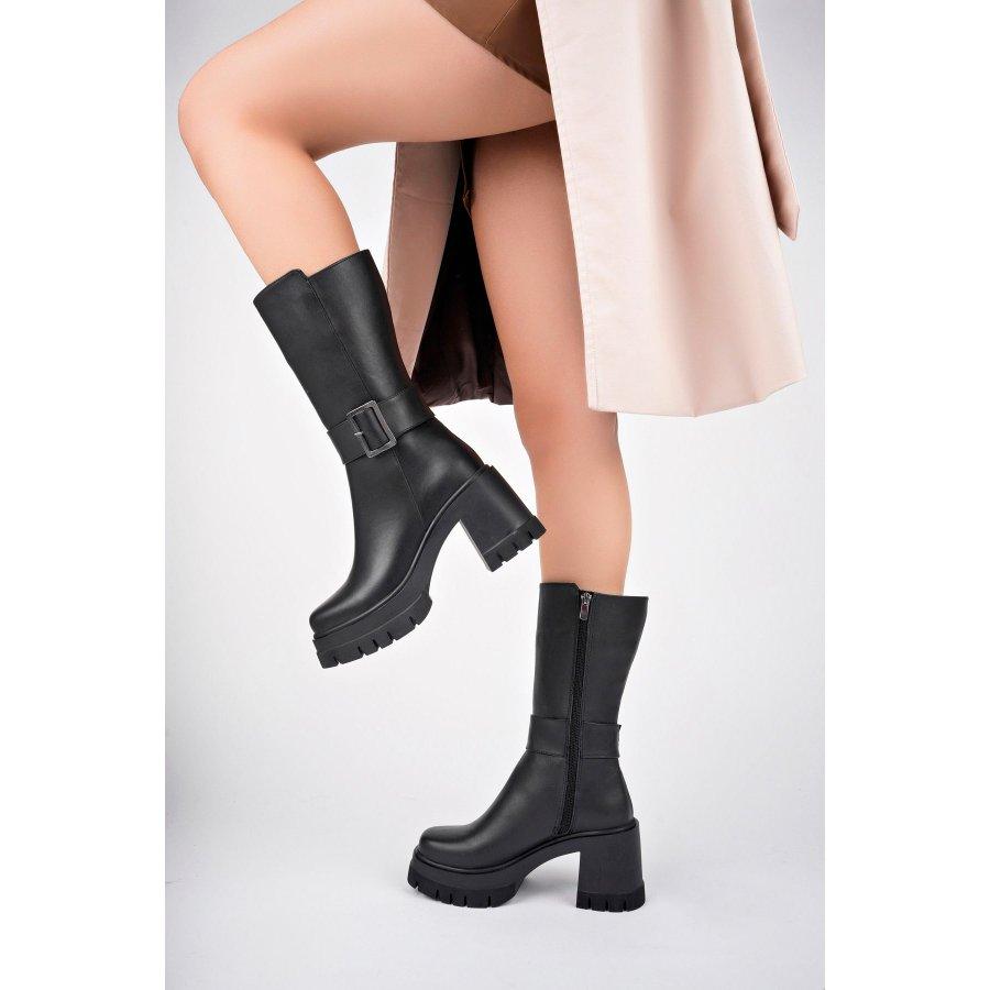 Cizme de damă din piele naturală cu toc cu platformă