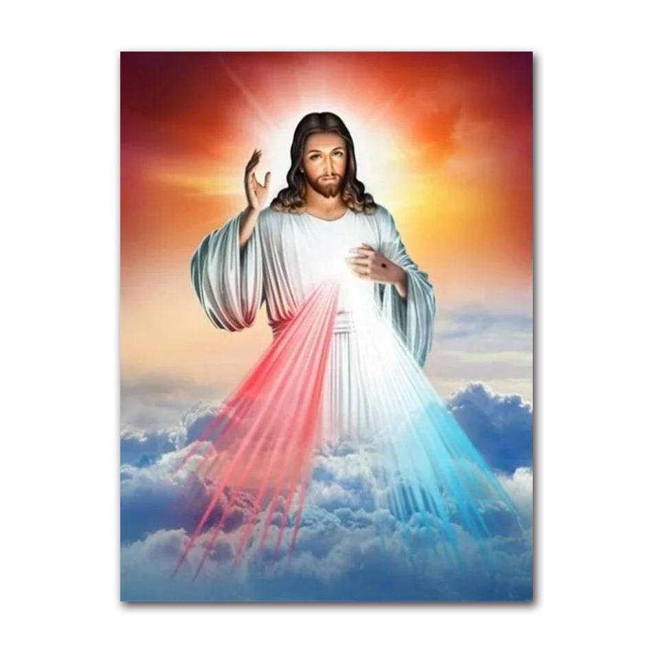 Art Print Mary Religious Canvas Painting Abstract Christian Wall Decor for Home Vintage Sacred Heart of Jesus