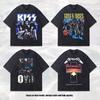 Europäisches Und Amerikanisches High Street Retro Kurzarm-T-Shirt Oversize Gewaschen Rockdruck Vintage Baumwolle Kurzarm-T-Shirt Herren