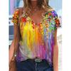 New Flower Floral 3D Print T-shirt Women V-Neck Short Sleeve Tees Y2k Tops Streetwear Harajuku Oversized T Shirts Woman Clothing