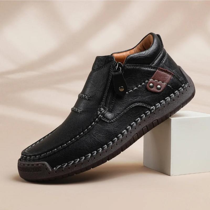 Neue Klassische Leder Herrenstiefel Outdoor Reißverschluss Design Herren Sneaker Zum Hineinschlüpfen Atmungsaktiv Lässig Herrenschuhe Leder Mann Knöchelhohe Stiefel