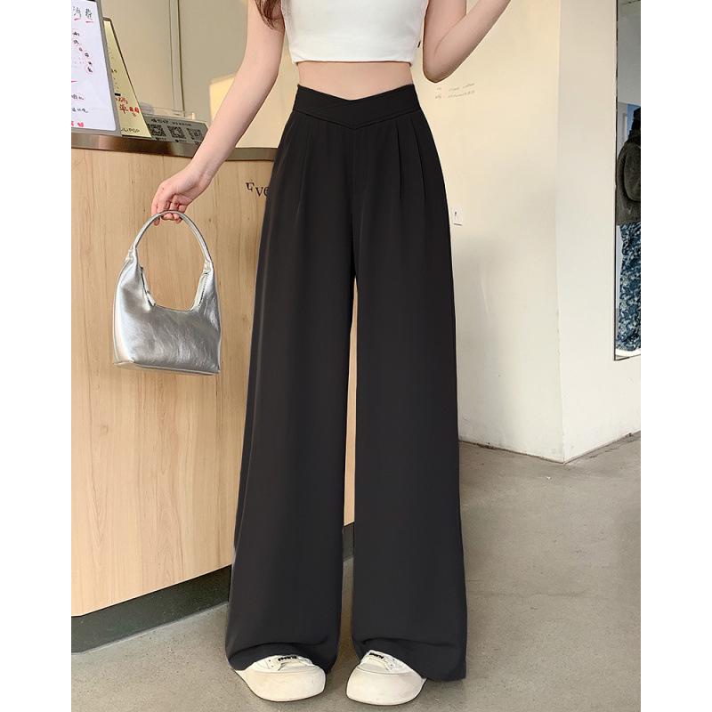 

2026 Spring Plus Size High-Waisted Straight Leg Draping Casual Wide Leg Pants for Women M чёрный