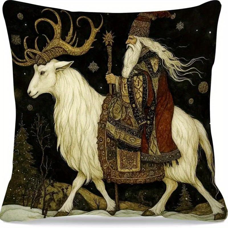 Vikama Fashionable Goat-Print Pillowcase, Rustic-Style Polyester Square Cushion Cover, Suitable For A Variety Of Rooms