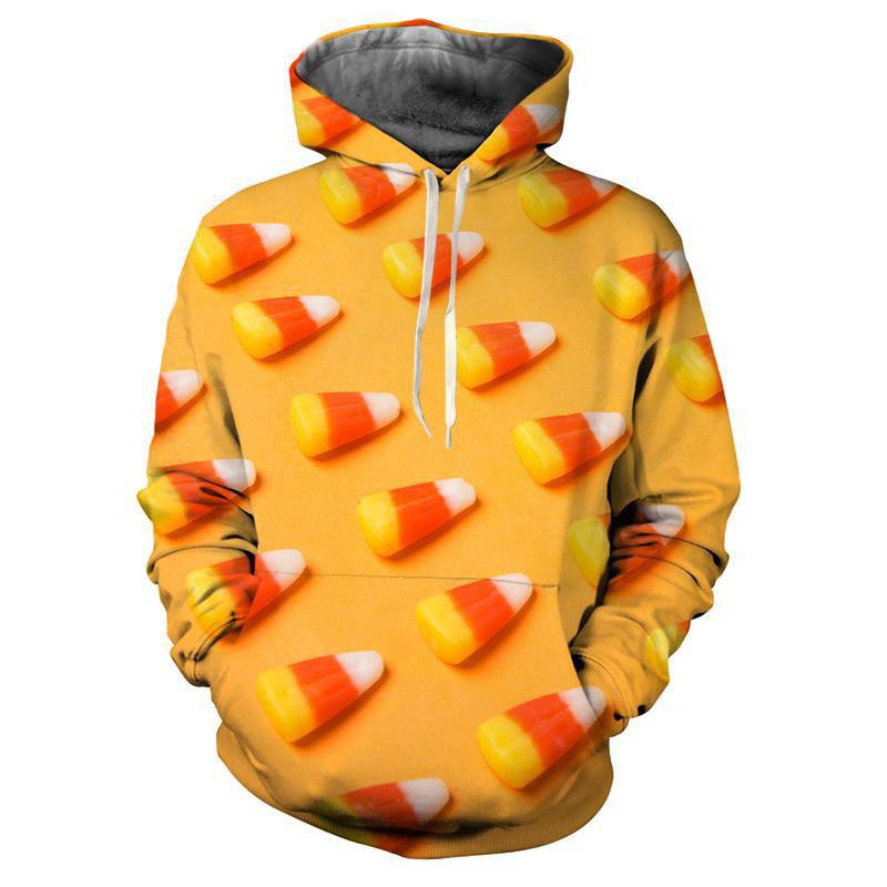 Rainbow Candy Bean Motif Fleece Hoodie, Thick Warm Pullover for Men, Autumn Winter Cute Dessert Art Sweatshirt for Weekend Hangout Trips