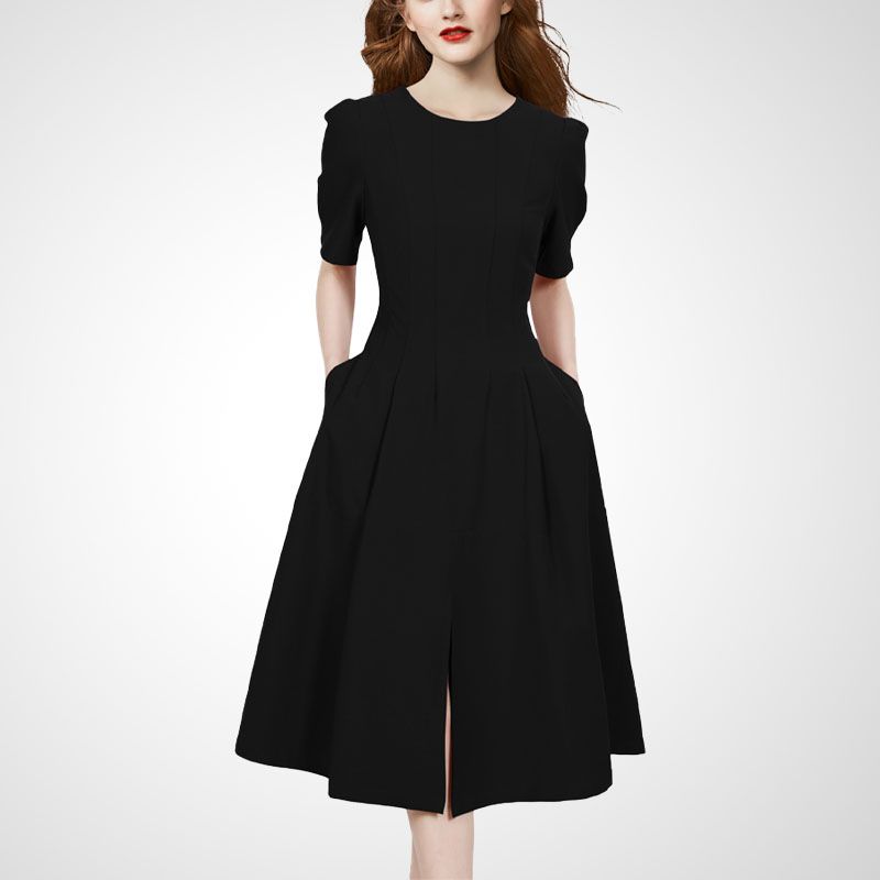 

Fancy Elegance Retro Summer Split Dress Black- S