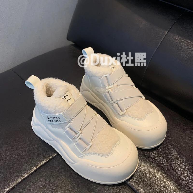 6 Velvet High-top Little White Shoes Cotton Shoes Women's Winter New Board Shoes Bread Casual Lamb Wool Warm