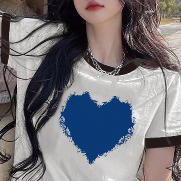 2025 Summer New Love Short-sleeved T-shirt Women's Loose Casual Printed Round Neck Top