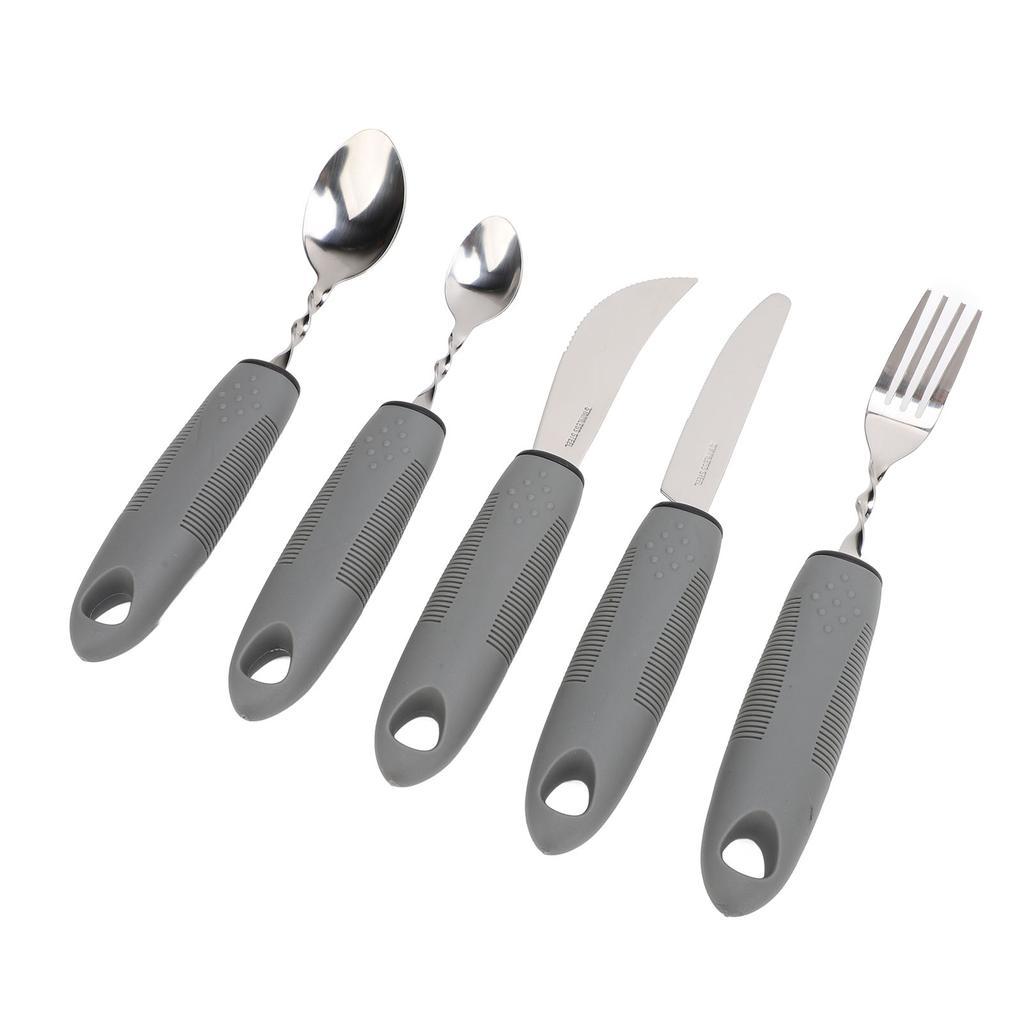 5 Stück Biegbares Adaptives Besteck Beschwertes Leichtes Griff Edelstahl Spezialbedarf Adaptives Besteck Grau