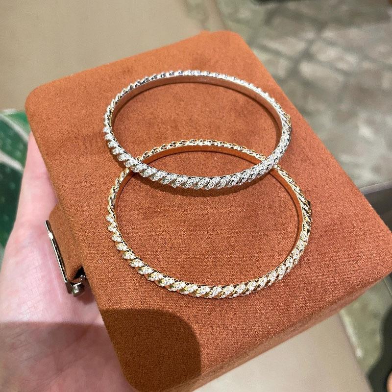 Luxury And High Quality Dazzling Shiny Spiral Bangles For Women Full Diamond   Two Color Retro Charm Bracelets Jewelry