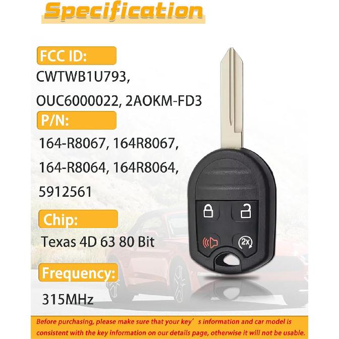 Key Fob Replacement Compatible with 2011-2014 Ford F150/2011-2016 F250 F350/2013-2015 Explorer/2009-2017 Expedition Keyless Entry Remote CWTWB1U793,