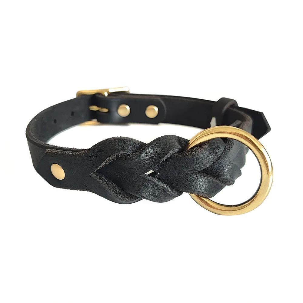 

Превосходный плетеный ошейник для собак из натуральной кожи, регулируемый мягкий ошейник для дрессировки собак с металлической фурнитурой, устойчивой к ржавчине M (neck 30-41cm) чёрный