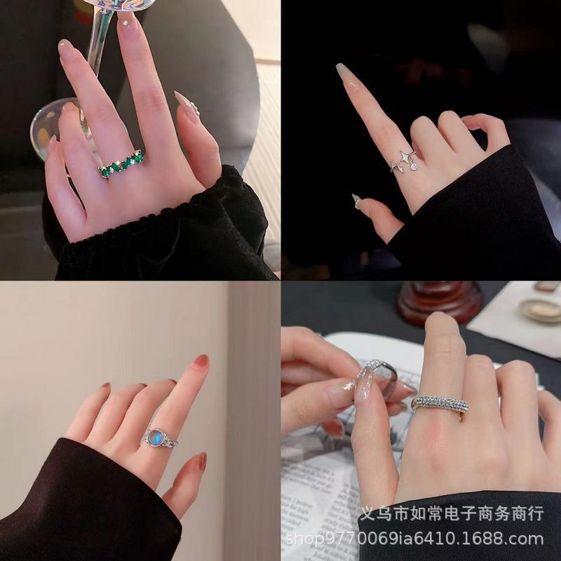 [Copper Products] Diamond-Encrusted Zircon Niche Design Opening Simple Ring Ring Woman