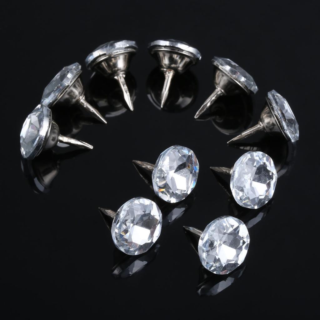 DRELD 10Pcs Diamond Crystal Upholstery Nails Buttons Tacks Studs Pins 14/16/18/22mm Sofa Wall Decoration Furniture Accessory