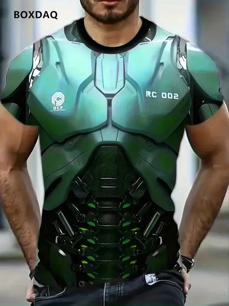 Men's Mecha Armor T-Shirts New Summer Oversized Short Sleeve 3D Print Street Fashion Male Tee 6XL Big Size O-Neck Casual Tops