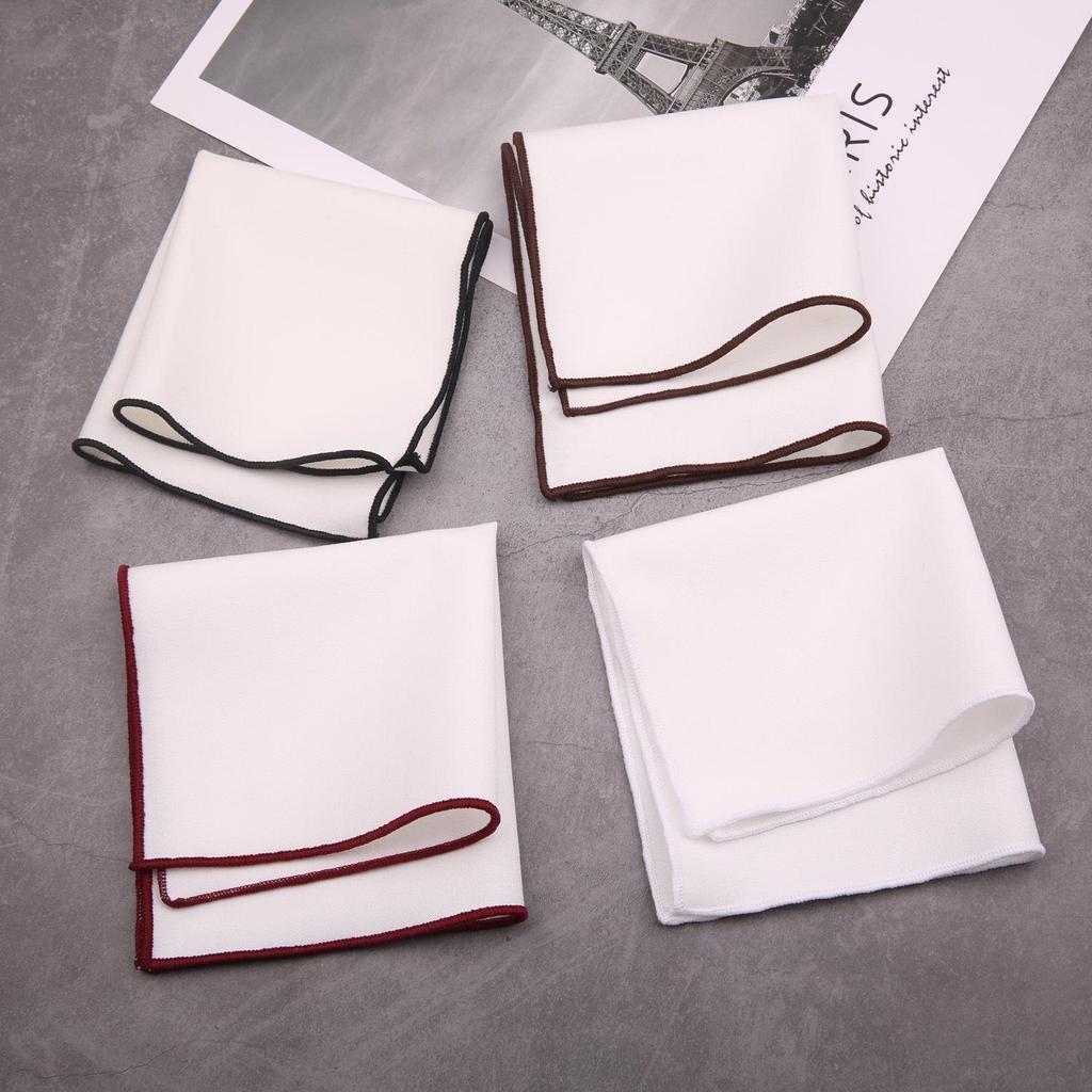 British Men's Formal White Linen-Cotton Pocket Square Handkerchief - Gray Check Design.