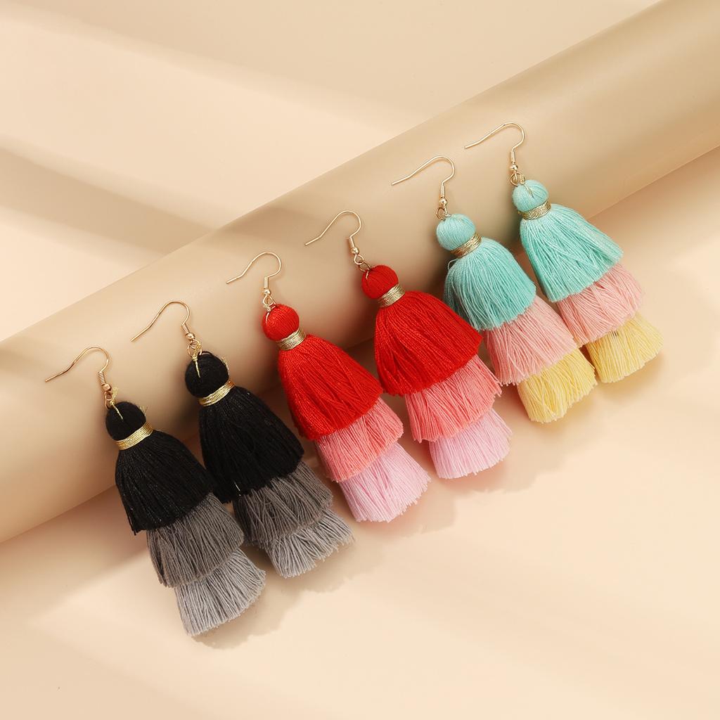 European and American Personality Exaggerated Jewelry Tower Shape Gradual Change Color Fringed Earrings Combination Set Wish Retro Earrings
