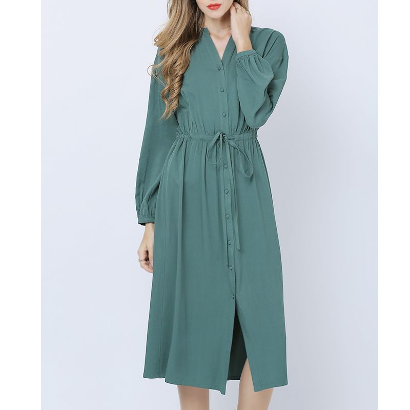 

Women s Clothing Fashion Straight-leg Long Dress Artificial Cotton Green 4XL