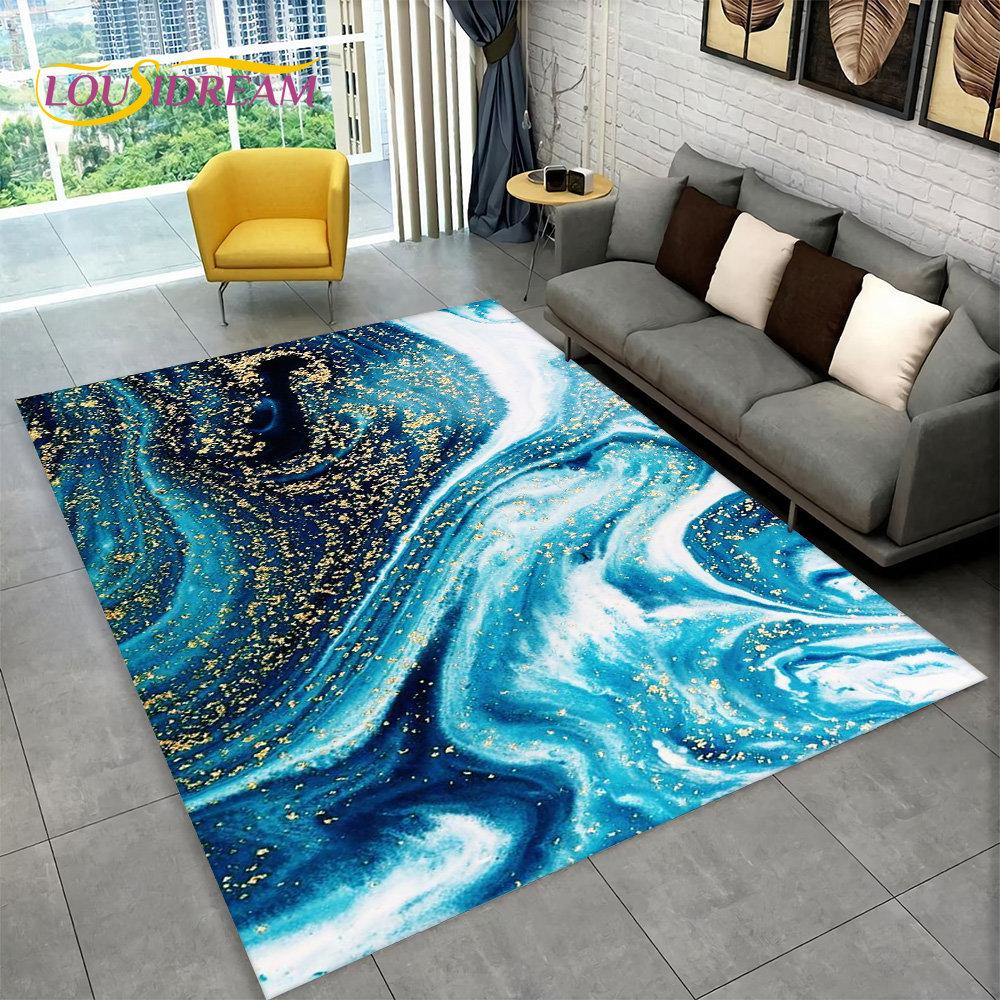 3D Nordic White Golden Colour Marble Geometric Area Rug,Carpet Rug for Living Room Bedroom Sofa Doormat Decor,Non-slip Floor Mat