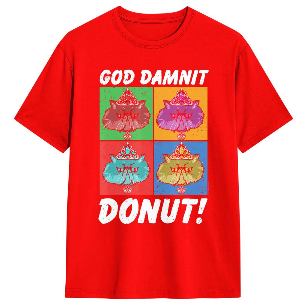 Unisex T-Shirt Gottverdammt Donut Katze Pop Art DCC Vintage Baumwolle T-Shirt Kurzarm T-Shirts Rundhals Kleidung Geschenkidee