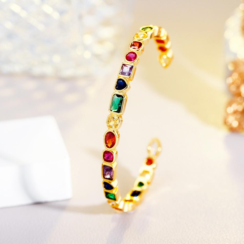Light Luxury Bracelet Classic Open Rainbow Color Zircon Geometric Jewelry Design Bracelet