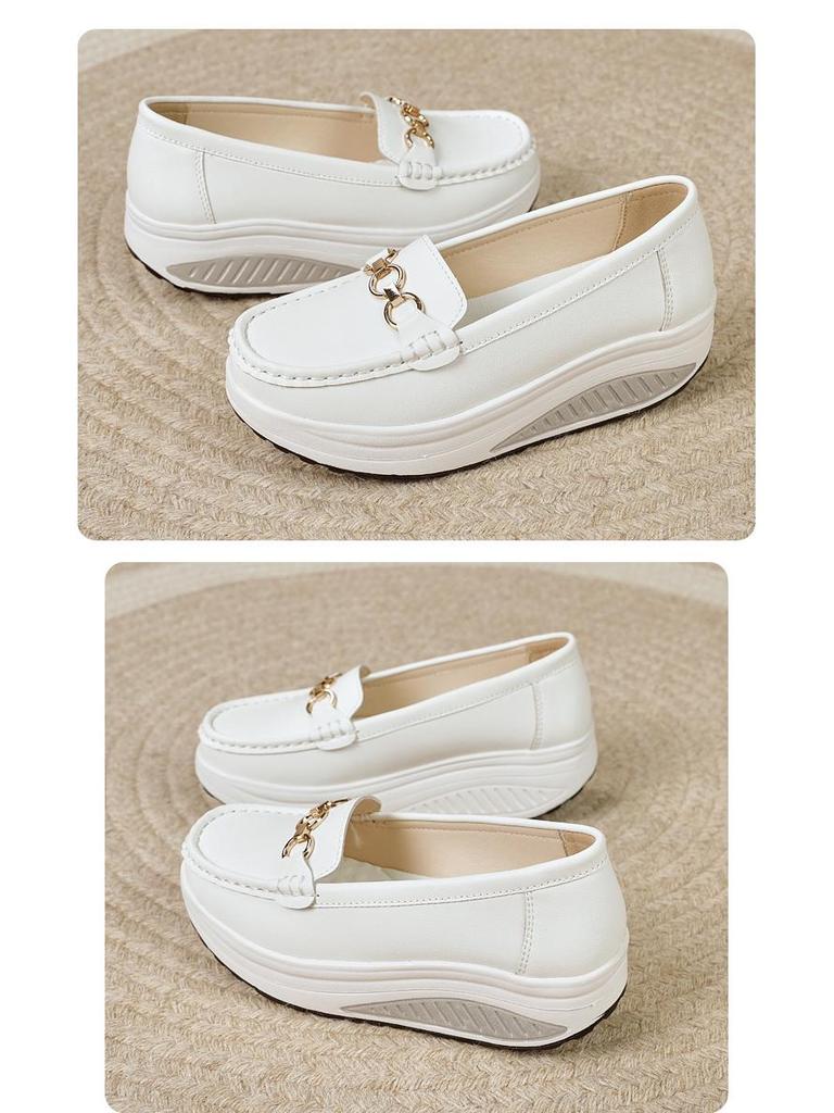 Cross-border Songgao Height-Increasing Plus Size Genuine Leather Bean Shoes for Women