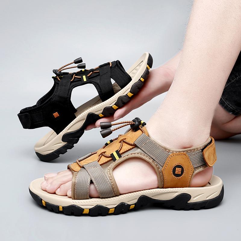 Leather Men Water Beach Sandals Summer Outdoor Casual Closed Toe Sports Sandals Non-slip Soft Hiking Wading Sneakers