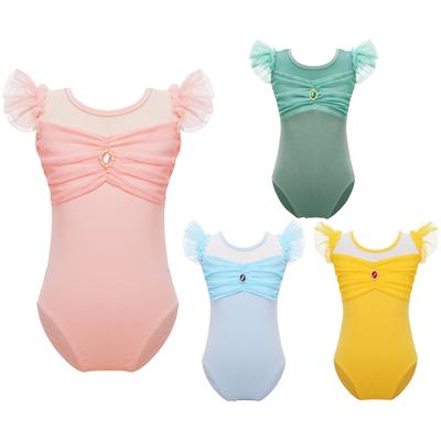 Kızlar için Bale Mayoları Çocuklar Uçan Kollu Dans Bodysuit Balerin Jimnastik Leotard