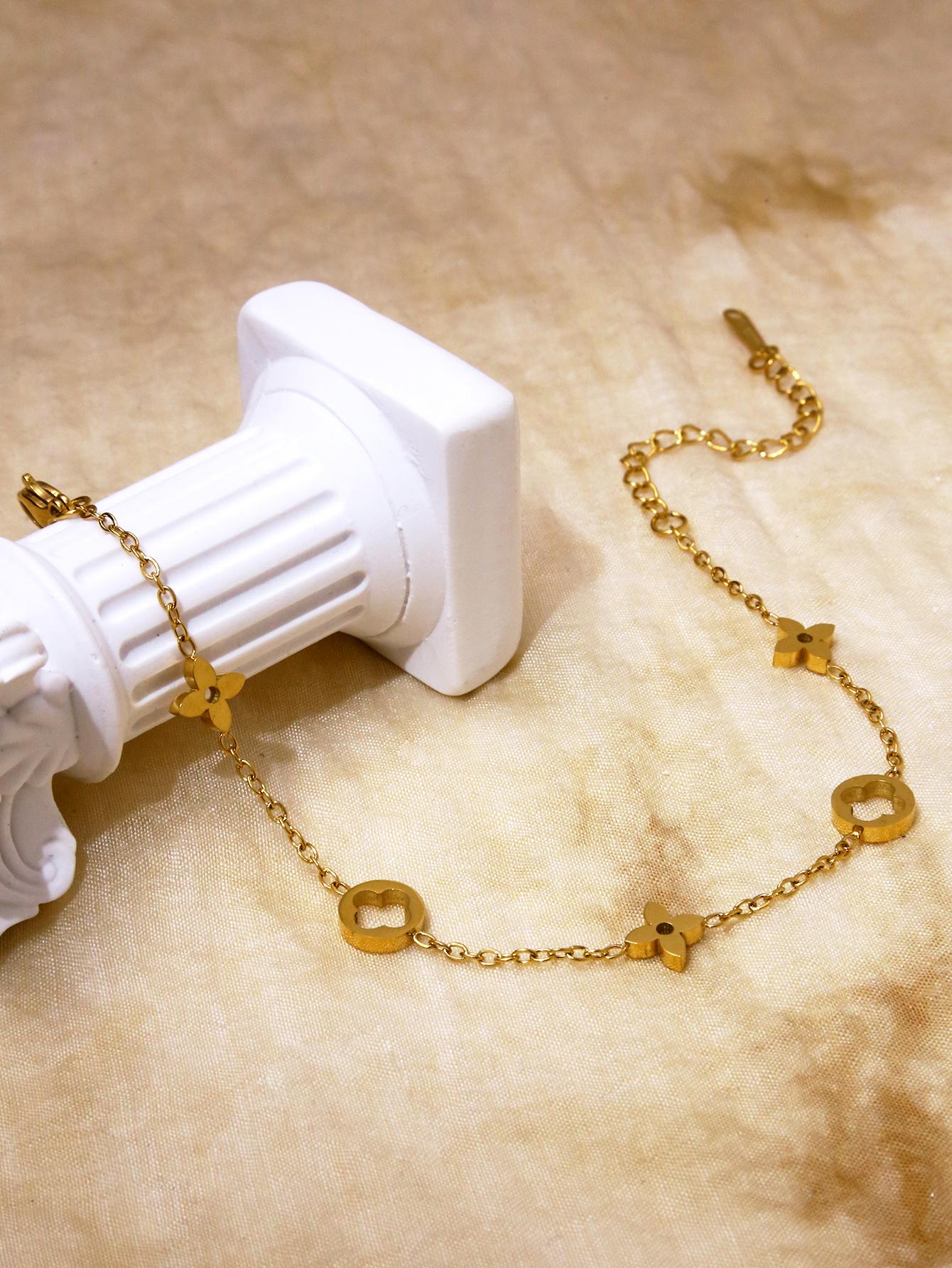 

1 шт. Легкий Роскошный Элегантный Браслет из Нержавеющей Стали с Полым Узором в Виде Цветка с Круглым Наконечником, Подарочная Коробка, Подарки для Друзей, Матерей