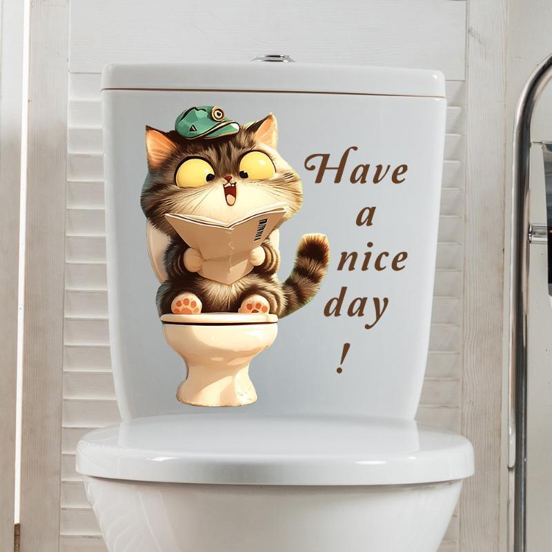 3D-Effekt Niedliches Tier Toilettenaufkleber Niedliche Katze Hund Badezimmer Toilettensitzbezug Aufkleber PVC Zubehör Für Zuhause Badezimmerdekoration