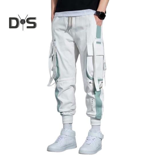 

Мужские брюки-карго с декором на ремешках, множеством карманов, свободным эластичным поясом, окантовкой на щиколотке, подходящим по цвету, в стиле хип-хоп, для работы и отдыха на открытом воздухе 3XL белый