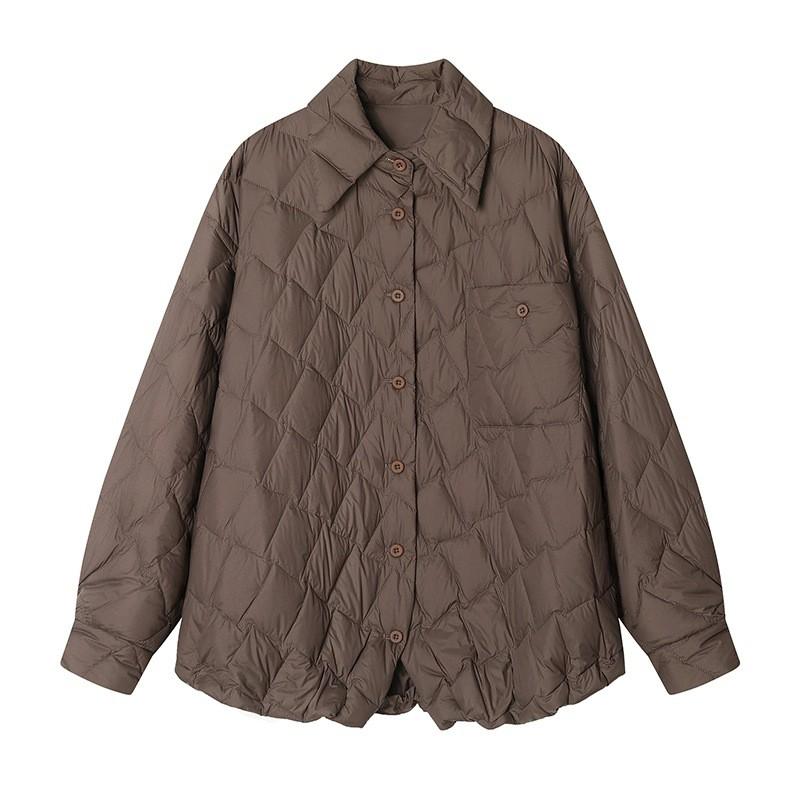 Womens Lightweight Down Jacket With Turn-Down Collar Loose Fit Winter Daily Wear