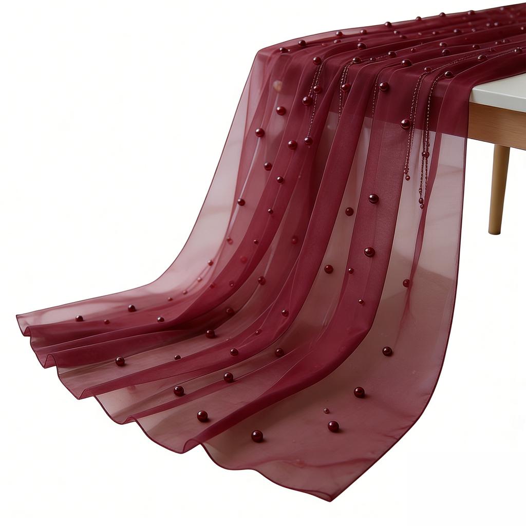 Pearl Gauze Table Runner 120 Inch 10 FT Tulle Wedding Centerpiece Runner Shabby Chic for Wedding Party Baby Shower Birthday