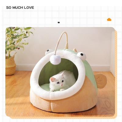 Winter Cat Nest with Funny Cat Stick  Autumn and Winter Semi-enclosed Buckskin Small Dog Kennel